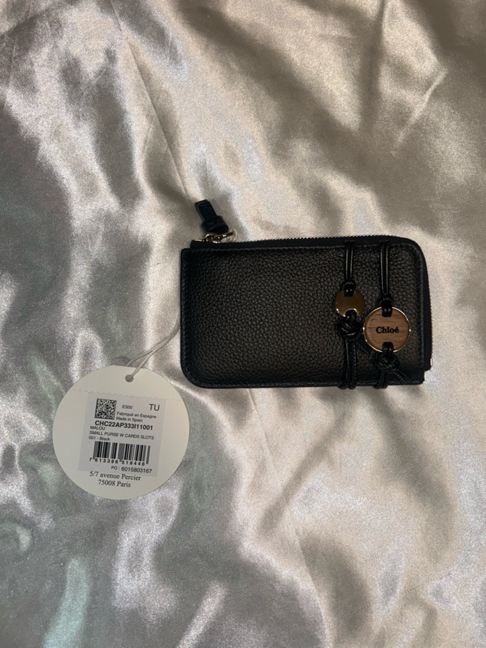 NWT Chloe Malou Black Leather Card Wallet with Charm